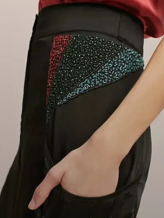 Anthropologie Raga NWT Satin Beaded Pants L - Picture 2 of 8